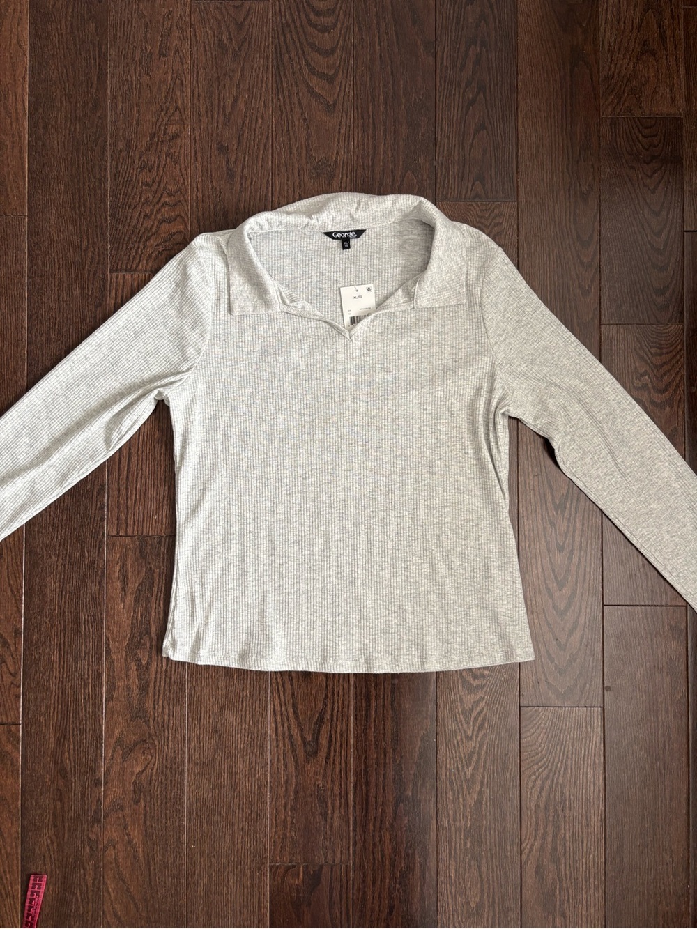 Light Grey Ribbed Collared Long Sleeve
